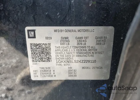 2019 GMC Acadia Sle-2 from USA, damaged, VIN 1GKKNSLS2KZ229110